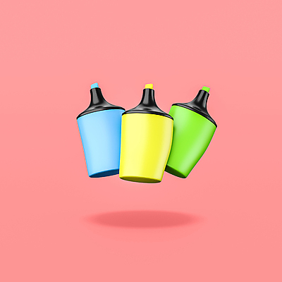 JPG 해외이미지 일러스트 사람없음 3D 오브젝트 형광펜 분홍색배경 해외일러스트 분홍색 백그라운드 펜 디지털합성 파일형식 이미지허브