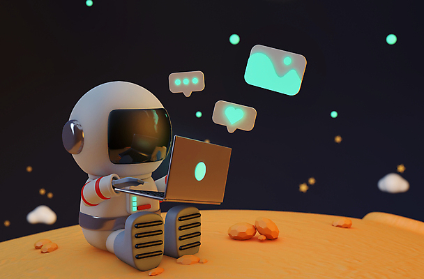 포토 JPG 해외이미지 전신 별 말풍선 한명 사람 앉기 노트북 3D 우주 검은색 행성 우주비행사 하트 우주복 채팅 해외포토 자연요소 모양 1 옷 컬러 모션 전자제품 디지털합성 파일형식 이미지허브