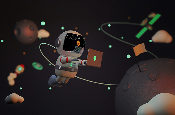 포토 JPG 해외이미지 전신 줄 한명 사람 노트북 3D 우주 검은색 행성 인공위성 로켓 우주비행사 깃발 연결 우주선 우주복 해외포토 1 옷 컬러 통신 전자제품 디지털합성 파일형식 이미지허브