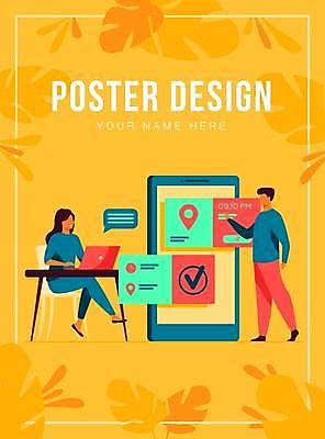 EPS 해외이미지 전신 디자인 여자 남자 포스터 말풍선 잎 의자 일러스트 서기 앉기 성인 타이포그라피 두명 노트북 스마트폰 노란색 스크린 터치 책상 체크표시 열대잎 얼굴없음 성인만 해외일러스트 식물 문자 컬러 가구 모션 사람 전자제품 핸드폰 스마트기기 확인 파일형식 벡터 이미지허브