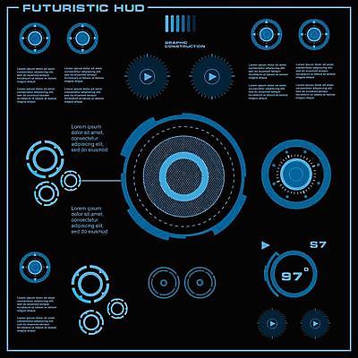 EPS 해외이미지 디자인 백그라운드 컨셉 일러스트 추상 미래 사람없음 그래픽 파란색 디지털 스크린 정보 원형 사이버 레이아웃 시스템 계기판 인터페이스 가상 인터랙티브 해외일러스트 도형 컬러 무늬 파일형식 벡터 이미지허브