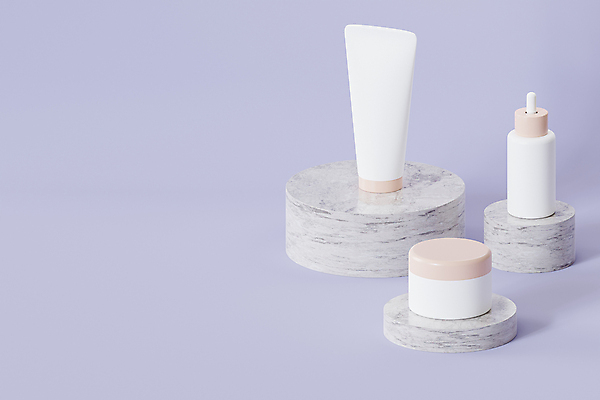 JPG 해외이미지 실내 사람없음 3D 화장품 피부관리 스킨케어 단상 보라색배경 앰플 튜브용기 목업 브랜딩 해외포토 포토 백그라운드 내부 뷰티 보라색 용기_그릇 디지털합성 파일형식 이미지허브