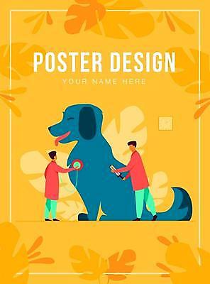 EPS 해외이미지 전신 한마리 디자인 남자 포스터 일러스트 청진기 주사기 서기 들기 성인 타이포그라피 두명 노란색 강아지 검사_조사 수의사 열대잎 얼굴없음 성인남자만 해외일러스트 문자 1 컬러 잎 의료기기 모션 사람 반려동물 의사 개 남자만 성인만 파일형식 벡터 이미지허브