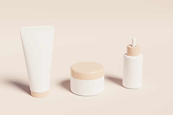 JPG 해외이미지 실내 사람없음 3D 화장품 피부관리 스킨케어 앰플 튜브용기 목업 베이지색배경 브랜딩 해외포토 포토 백그라운드 내부 뷰티 용기_그릇 디지털합성 베이지색 파일형식 이미지허브