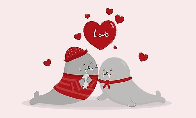 EPS 해외이미지 일러스트 사랑 어류 들기 사람없음 빨간색 목도리 하트 해외일러스트 모양 잡화 감정 컬러 모션 수중동물 파일형식 벡터 이미지허브