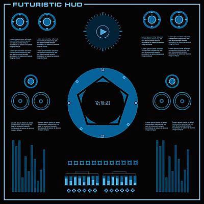 EPS 해외이미지 디자인 백그라운드 컨셉 일러스트 추상 미래 사람없음 그래픽 파란색 디지털 스크린 정보 원형 사이버 레이아웃 재생 시스템 계기판 오각형 인터페이스 가상 인터랙티브 해외일러스트 도형 컬러 무늬 파일형식 벡터 이미지허브