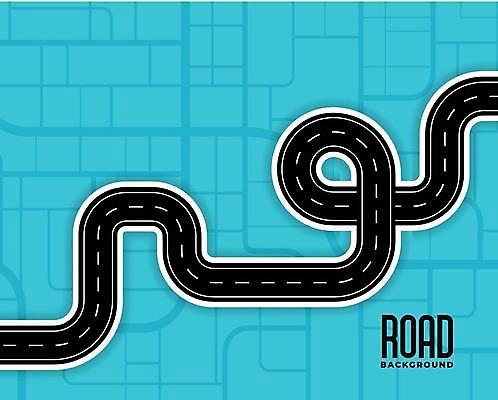 EPS 해외이미지 도로 하늘색 백그라운드 일러스트 타이포그라피 사람없음 검은색 고속도로 커브길 약도 해외일러스트 문자 길 컬러 지도 교통시설 파란색 파일형식 벡터 이미지허브