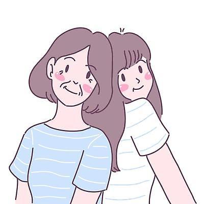 EPS 해외이미지 응시 여자 노년 할머니 일러스트 모녀 사랑 상반신 성인 두명 등맞대기 여자만 해외일러스트 시선 딸 감정 가족 모션 엄마 사람 파일형식 벡터 이미지허브