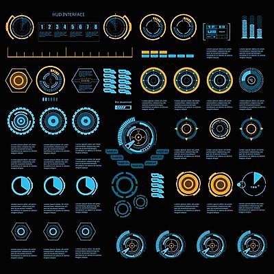 EPS 해외이미지 디자인 백그라운드 컨셉 일러스트 추상 미래 사람없음 그래픽 파란색 노란색 디지털 스크린 정보 원형 사이버 레이아웃 시스템 계기판 인터페이스 가상 인터랙티브 해외일러스트 도형 컬러 무늬 파일형식 벡터 이미지허브