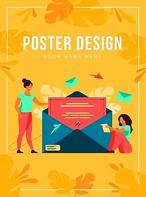 EPS 해외이미지 전신 디자인 여자 일러스트 편지봉투 이끼 서기 앉기 성인 타이포그라피 두명 주황색 이메일 편지 종이비행기 홍보물 성인여자만 해외일러스트 문자 컬러 모션 봉투 사람 종이접기 여자만 성인만 파일형식 벡터 이미지허브