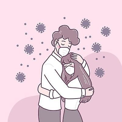 EPS 해외이미지 커플 여자 남자 분홍색 일러스트 안기 포옹 사랑 마스크 상반신 성인 두명 바이러스 성인만 코로나바이러스 델타변이바이러스 오미크론 해외일러스트 감정 컬러 관계 모션 사람 파일형식 벡터 이미지허브