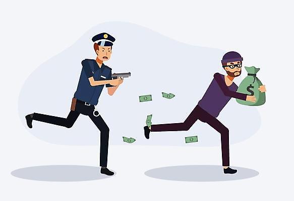 EPS 해외이미지 전신 캐릭터 남자 컨셉 돈 일러스트 들기 성인 두명 달리기 권총 범죄 돈자루 경찰 도둑 절도 탈출 추적 성인남자만 해외일러스트 일러캐릭터 직업 모션 사람 총 재산 범죄인 남자만 성인만 파일형식 벡터 이미지허브