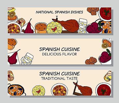 EPS 해외이미지 전통 접시 디자인 배너 포스터 음식 일러스트 요리 컬러풀 식당 카페 사발 아침식사 수프 낙서 만화 스케치 메뉴 손그림 레시피 바질 점심식사 뷔페 셔벗 스페인어 전국 타파스 해외일러스트 식기 컬러 디저트 미술 상점 식사 사기그릇 애피타이저 파일형식 벡터 이미지허브