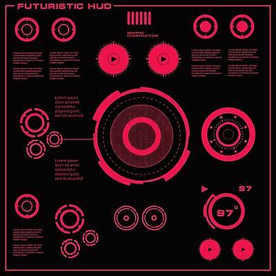 EPS 해외이미지 디자인 백그라운드 컨셉 일러스트 추상 미래 사람없음 그래픽 빨간색 디지털 스크린 정보 원형 사이버 레이아웃 재생 시스템 계기판 인터페이스 가상 인터랙티브 해외일러스트 도형 컬러 무늬 파일형식 벡터 이미지허브