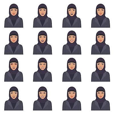 EPS 해외이미지 캐릭터 전통 여자 남자 행복 감정 얼굴 일러스트 수염 미소 사람 세트 머리 분노 표현 비즈니스우먼 이슬람교 만화 아라비아 사우디아라비아 아랍어 아바타 해외일러스트 일러캐릭터 종교 비즈니스 중동 표정 신체부위 직장인 파일형식 벡터 이미지허브