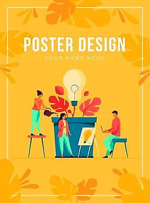 EPS 해외이미지 전신 디자인 여자 남자 포스터 화분 일러스트 전구 서기 들기 앉기 성인 타이포그라피 세명 노트북 노란색 물뿌리개 붓기 물주기 열대잎 얼굴없음 성인만 해외일러스트 문자 컬러 잎 모션 사람 전자제품 파일형식 벡터 이미지허브