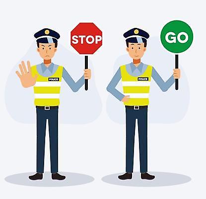 EPS 해외이미지 캐릭터 남자 허리손 일러스트 서기 들기 안전 사람 성인 두명 팻말 잡기 표지판 정지 손내밀기 사인 출발 신호 교통경찰 그만 안전조끼 성인남자만 해외일러스트 일러캐릭터 포즈 컨셉 모션 프레임 알림판 손짓 경찰 남자만 성인만 파일형식 벡터 이미지허브