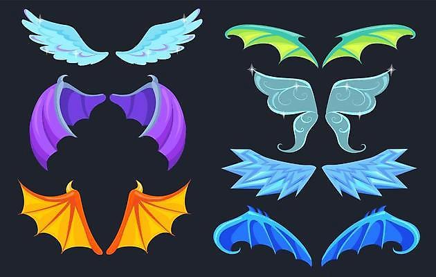 EPS 해외이미지 디자인 일러스트 사람없음 그래픽 게임 오브젝트 소재 천사날개 박쥐날개 엘리먼트 해외일러스트 날개 놀이 천사 파일형식 벡터 이미지허브