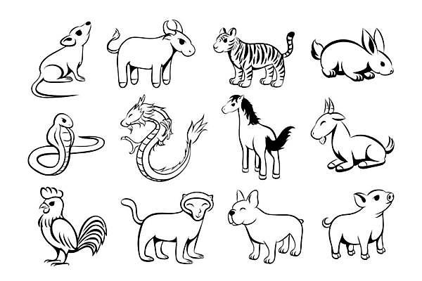 EPS 해외이미지 동물 전통 디자인 문화 선 일러스트 염소 새로움 미술 동양인 세트 일본 축제 치킨 중국 별자리 달력 용 원숭이 토끼 양 돼지 뱀 호랑이 개 쥐 만화 수집 연도 심볼 사인 황소 윤곽 손그림 점성술 동쪽 수탉 램 해외일러스트 아시아 컨셉 포유류 파충류 문화예술 인종 반려동물 닭 소 설치류 방향 수컷 닭고기요리 파일형식 벡터 이미지허브