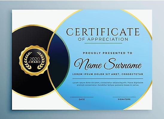 EPS 해외이미지 템플릿 일러스트 비즈니스 사람없음 파란색 원형 심플 겹침 월계수 증명서 해외일러스트 도형 컬러 파일형식 벡터 이미지허브