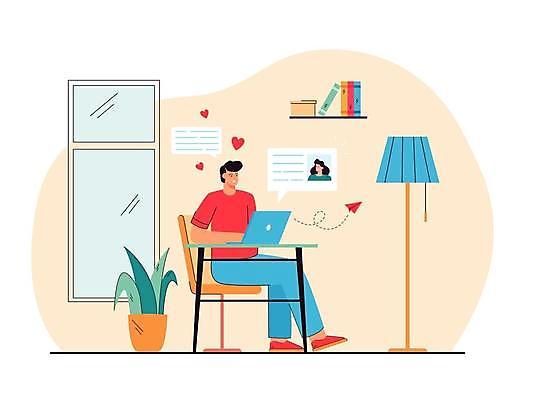 EPS 해외이미지 전신 여자 남자 화분 말풍선 일러스트 창문 선반 앉기 상반신 성인 두명 책 노트북 하트 스탠드 종이비행기 소셜네트워크 성인만 해외일러스트 모양 가구 모션 조명 사람 전자제품 종이접기 파일형식 벡터 이미지허브