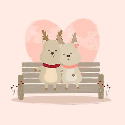 EPS 해외이미지 커플 행복 분홍색 두마리 벤치 일러스트 사슴 사랑 앉기 사람없음 목도리 하트 사슴캐릭터 해외일러스트 모양 잡화 감정 컬러 동물캐릭터 2 의자 포유류 관계 모션 파일형식 벡터 이미지허브