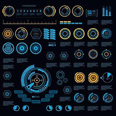 EPS 해외이미지 디자인 백그라운드 컨셉 일러스트 추상 미래 사람없음 그래픽 파란색 노란색 디지털 스크린 정보 원형 사이버 레이아웃 시스템 계기판 인터페이스 가상 인터랙티브 해외일러스트 도형 컬러 무늬 파일형식 벡터 이미지허브