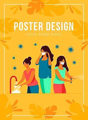 EPS 해외이미지 디자인 여자 포스터 일러스트 마스크 들기 상반신 성인 타이포그라피 세명 노란색 손씻기 소독제 열대잎 얼굴없음 성인여자만 코로나바이러스 감염예방 손소독 델타변이바이러스 오미크론 해외일러스트 문자 컬러 잎 모션 사람 바이러스 씻기 사회이슈 예방 감염 소독 여자만 성인만 파일형식 벡터 이미지허브