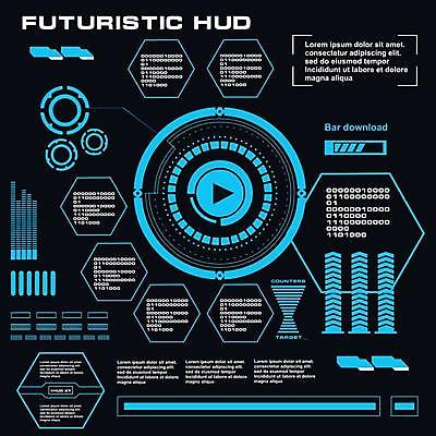 EPS 해외이미지 디자인 백그라운드 컨셉 일러스트 추상 미래 사람없음 그래픽 파란색 디지털 스크린 정보 원형 사이버 레이아웃 재생 시스템 계기판 인터페이스 가상 인터랙티브 해외일러스트 도형 컬러 무늬 파일형식 벡터 이미지허브
