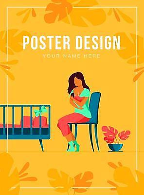 EPS 해외이미지 전신 디자인 여자 포스터 의자 일러스트 안기 엄마 앉기 성인 타이포그라피 두명 노란색 육아 자녀 아기 돌봄 모유수유 아기침대 열대잎 얼굴없음 해외일러스트 문자 컬러 가구 잎 가족 모션 사람 아기용품 침대 파일형식 벡터 이미지허브