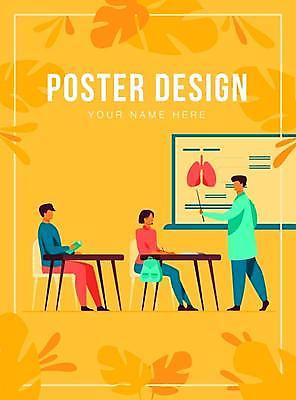 EPS 해외이미지 전신 디자인 여자 교육 남자 포스터 의자 일러스트 서기 들기 앉기 성인 타이포그라피 책 세명 노란색 칠판 허파 책상 지시봉 열대잎 얼굴없음 성인만 해외일러스트 문자 컬러 가구 잎 모션 사람 호흡기관 파일형식 벡터 이미지허브