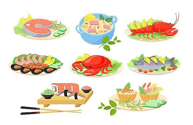 EPS 해외이미지 접시 음식 바다 컨셉 채소 일러스트 새우 어류 스테이크 요리 그래픽 세트 식당 축제 초밥 샐러드 게 굴 발표 그룹 플랫 수프 상품 만화 굽기 수집 레몬 해산물 메뉴 그림 롤 문어 연어 팩 조립 점심식사 고립 캐비아 해외일러스트 식기 과일 식재료 어패류 연체동물 서양음식 갑각류 상점 식사 수중동물 화장품 구이 일본음식 파일형식 벡터 이미지허브