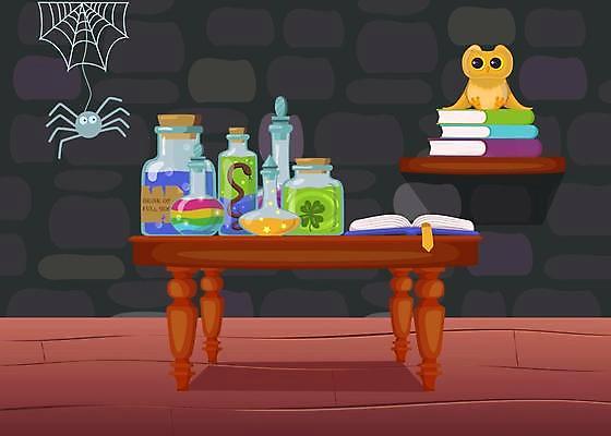 EPS 해외이미지 일러스트 사람없음 책 게임 독약 뱀 네잎클로버 거미줄 책상 오브젝트 소재 거미 마법 올빼미 물약 엘리먼트 해외일러스트 식물 가구 곤충 파충류 놀이 조류 약 클로버 파일형식 벡터 이미지허브