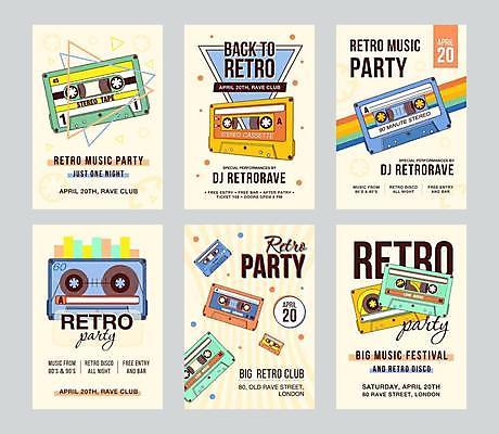 EPS 해외이미지 디자인 배너 음악 백그라운드 일러스트 이벤트 사람없음 세트 파티 축제 카세트테이프 복고 스테레오 해외일러스트 문화예술 소리 파일형식 벡터 이미지허브