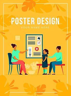 EPS 해외이미지 전신 디자인 여자 포스터 어린이 일러스트 안내 병원 주사기 서기 앉기 성인 타이포그라피 세명 노란색 스크린 의사 가리킴 백신 열대잎 예방접종 얼굴없음 여자만 해외일러스트 문자 컬러 잎 의학 의료기기 모션 사람 손짓 의료진 접종 파일형식 벡터 이미지허브