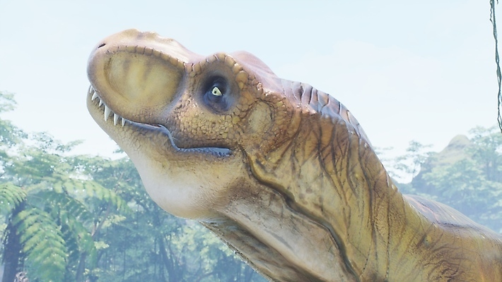 JPG 해외이미지 주간 한마리 응시 야생동물 근접촬영 사람없음 야외 3D 숲 고생물 육식공룡 티라노사우루스 쥬라기 해외포토 포토 자연요소 동물 1 시선 뷰포인트 생물 디지털합성 공룡 파일형식 이미지허브