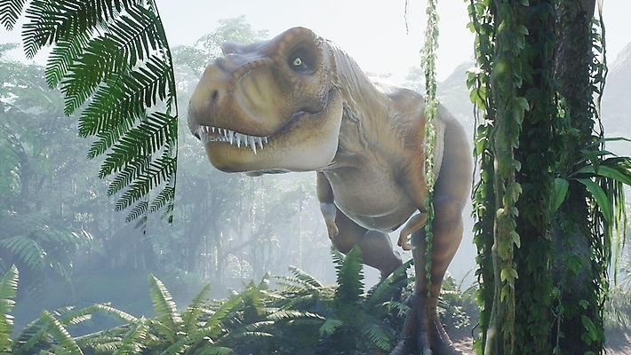 JPG 해외이미지 주간 나무 한마리 야생동물 사람없음 야외 3D 숲 고생물 육식공룡 티라노사우루스 쥬라기 해외포토 포토 자연요소 식물 동물 1 생물 디지털합성 공룡 파일형식 이미지허브