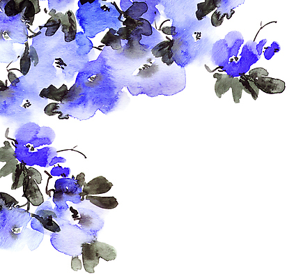 포토 JPG 해외이미지 꽃잎 꽃 잎 일러스트 캘리그라피 붓터치 수묵화 미술 사람없음 파란색 동양화 번짐 해외포토 식물 컬러 문화예술 파일형식 효과 이미지허브