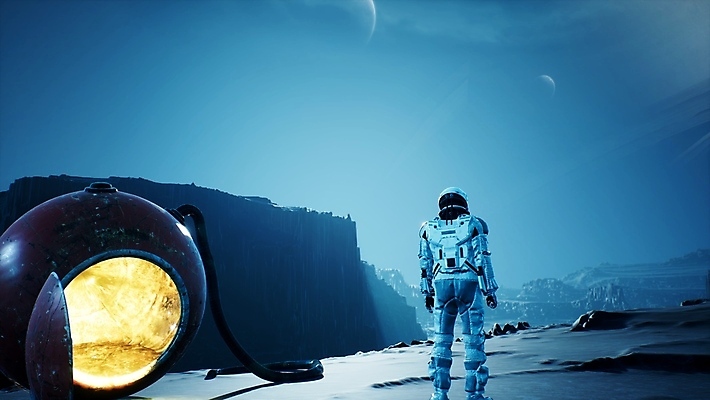 JPG 해외이미지 전신 하늘 한명 서기 사람 3D 절벽 우주비행사 우주선 디지털합성 우주복 SF 해외포토 포토 1 옷 모션 우주 파일형식 이미지허브