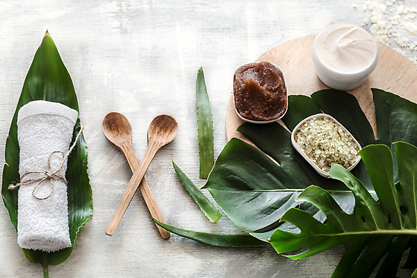 포토 JPG 해외이미지 사람없음 하이앵글 수건 크림 오브젝트 스파용품 야자수잎 나무숟가락 바디케어 알로에 열대잎 입욕소금 해외포토 식물 뷰포인트 잎 위생용품 숟가락 스파 미용용품 소금 파일형식 이미지허브