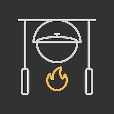 EPS 해외이미지 일러스트 사람없음 검은색 캠핑 솥 냄비 모닥불 해외일러스트 컬러 주방용품 불 레저 파일형식 벡터 이미지허브