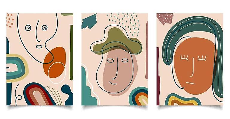 EPS 해외이미지 디자인 얼굴 분홍색 백그라운드 일러스트 추상 표정 사람없음 세트 그림 기하학 미니멀 해외일러스트 컬러 무늬 신체부위 파일형식 벡터 이미지허브