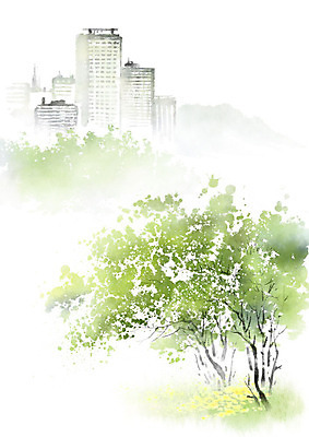 PSD 나무 공원 꽃밭 일러스트 캘리그라피 붓터치 따뜻함 빌딩 잔디 사람없음 봄풍경 봄 번짐 국내일러스트 식물 계절 공공시설 꽃 풍경 건물 파일형식 효과