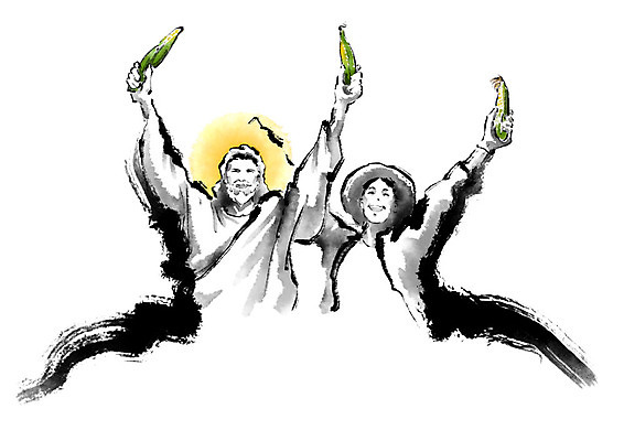 PSD 남자 기독교 채소 일러스트 캘리그라피 붓터치 협력 함께함 흑백 밝음 옥수수 미소 들기 사람 상반신 성인 두명 초록색 친구 농작물 노란색 손들기 만세 천주교 수확 도움 예수 결과 농부 밀짚모자 번짐 은혜 국내일러스트 직업 모자_잡화 종교 컬러 컨셉 농업 관계 모션 곡류 촬영기법 표정 신_종교 파일형식 효과