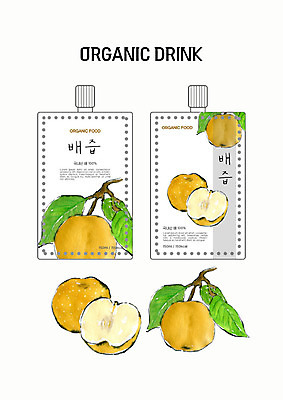 PSD 채소 과일 일러스트 자연 붓터치 수채화 건강 사람없음 주스 배 유기농 패키지 배꽃 팩음료 배즙 국내일러스트 웰빙 꽃 음료 즙 생태계 파일형식