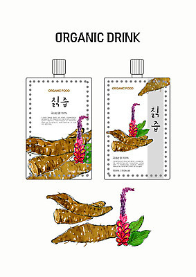 PSD 채소 일러스트 자연 붓터치 수채화 건강 사람없음 주스 한약재 유기농 패키지 칡 팩음료 칡즙 국내일러스트 식물 웰빙 음료 약재 즙 생태계 파일형식