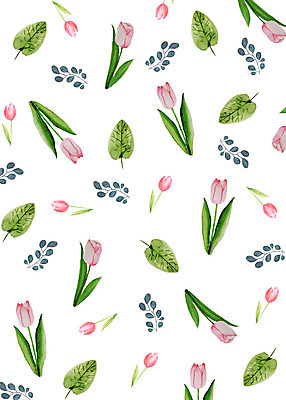 PSD 식물 꽃 잎 패턴 일러스트 붓터치 수채화 따뜻함 사람없음 컬러풀 튤립 화려 감성 플라워패턴 국내일러스트 컬러 컨셉 무늬 파일형식