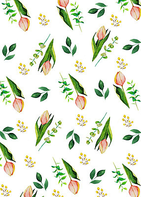 PSD 식물 꽃 잎 패턴 일러스트 붓터치 수채화 따뜻함 사람없음 컬러풀 튤립 화려 감성 플라워패턴 국내일러스트 컬러 컨셉 무늬 파일형식