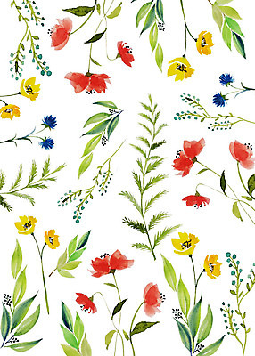 PSD 식물 꽃 잎 패턴 일러스트 붓터치 수채화 따뜻함 사람없음 컬러풀 화려 감성 플라워패턴 국내일러스트 컬러 컨셉 무늬 파일형식