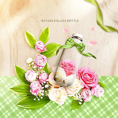 PSD 편집이미지 꽃 리본 잎 자연 유리 유리병 나뭇잎 사람없음 목재 연두색 컬러풀 반사 투명 체크무늬 내추럴 카피스페이스 이미지편집 나무 식물 컬러 무늬 재료 재질 병_용기 초록색 공백 생태계 파일형식